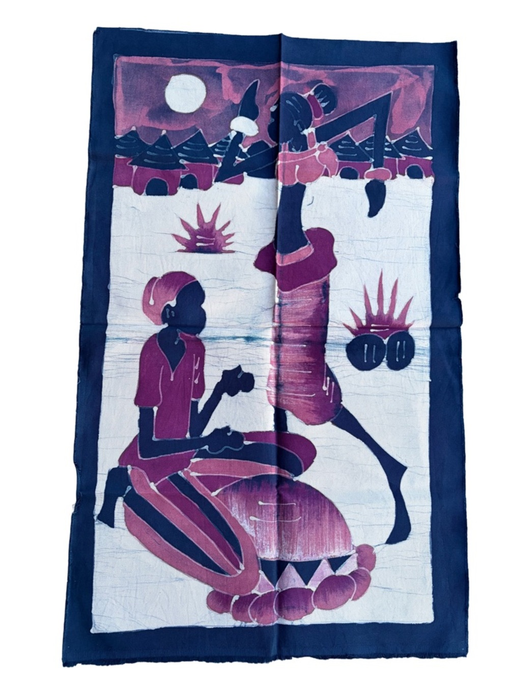 Hand Crafted African Scene Batik Wall Hanging Musical Ensemble - Navy & Magenta